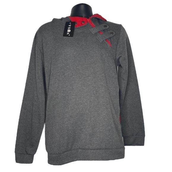 VSKA Other - VSKA Two-Tone Asymmetrical Strap Pullover Hoodie (Size:XXXL, Color:Gray/Red)